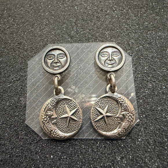 Vintage Sterling Silver Crescent Moon and Star Dangle Earrings - Picture 5 of 7